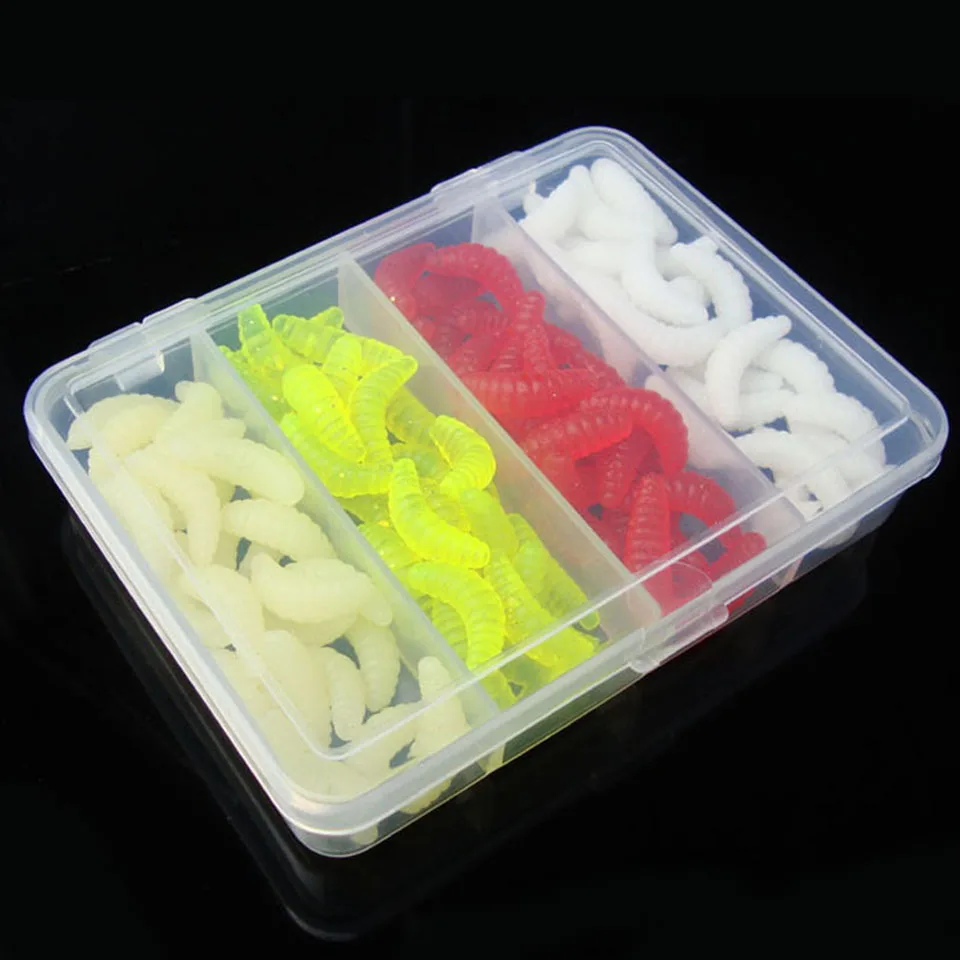 100PCS/Lot 2cm 0.5g smell Worms mixed color fishing lure maggot Grub Soft Lure Baits Fishing Lures Fishy Smell Pesca 