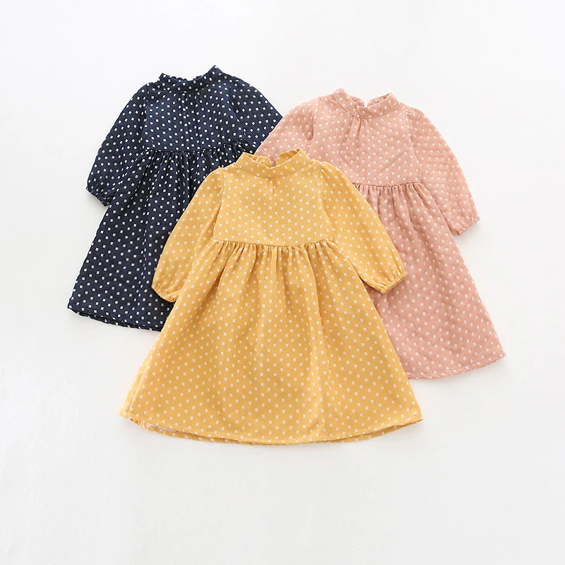 

New style 1-4 years girls retro dresses stand-up collar one-piece for toddler girl princess clothes