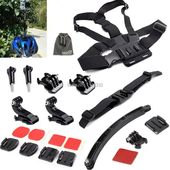 

13in1 Gopro HD Hero 4/3+/3/2/1 Chest Belt Strap Helmet Mount + Accessories + J-Hook + Curved Surface + Surface Quick