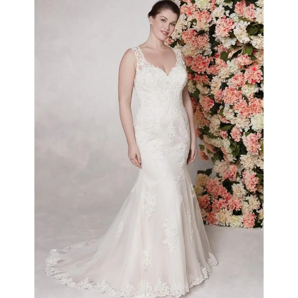 

2019 Plus Size Mermaid Wedding Dress Trumpet Elegant Lace Appliques Bridal Gown Robe De Soiree Sexy Hollow Backless Boho