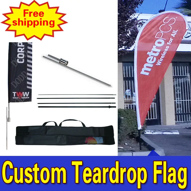 

90cm*275cm FREE SHIPPING Custom Double Side Printing Promotional Teardrop Banners Flags with Spike Inground Full Color Logo