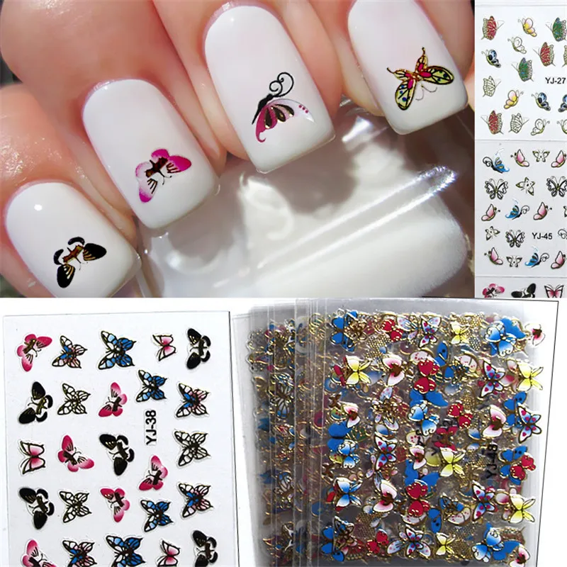 24 piezas/hoja árbol hoja mariposa Animal estampado 3D uñas pegatina encantos bronceado uñas arte calcomanías manicura herramientas