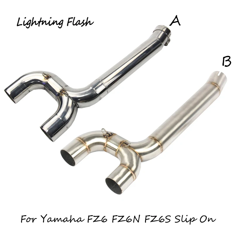 

For Yamaha FZ6 FZ6N FZ6S Stainless Steel Motorcycle Exhaust Mid Link Pipe 50.8 mm Dual-outlet Converter Slip On All Years Elbow