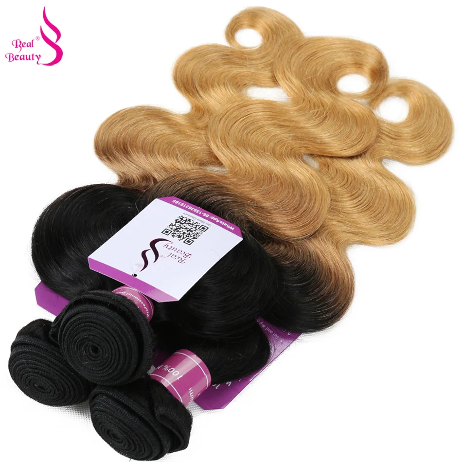 Real Beauty Ombre Brazilian Body Wave Hair Bundles T1B/27 Human Hair Extensions Two Tone Honey Blond Remy Hair Weaving Free Ship body-wave