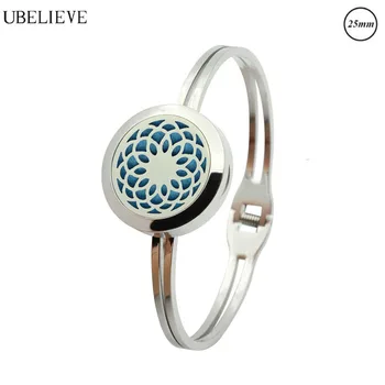 

Sunflower Pattern Essential Oil Bangle Bracelets For Women 25mm Aromatherapy Locket Bangle Bracelets With 6pcs Refill Pad