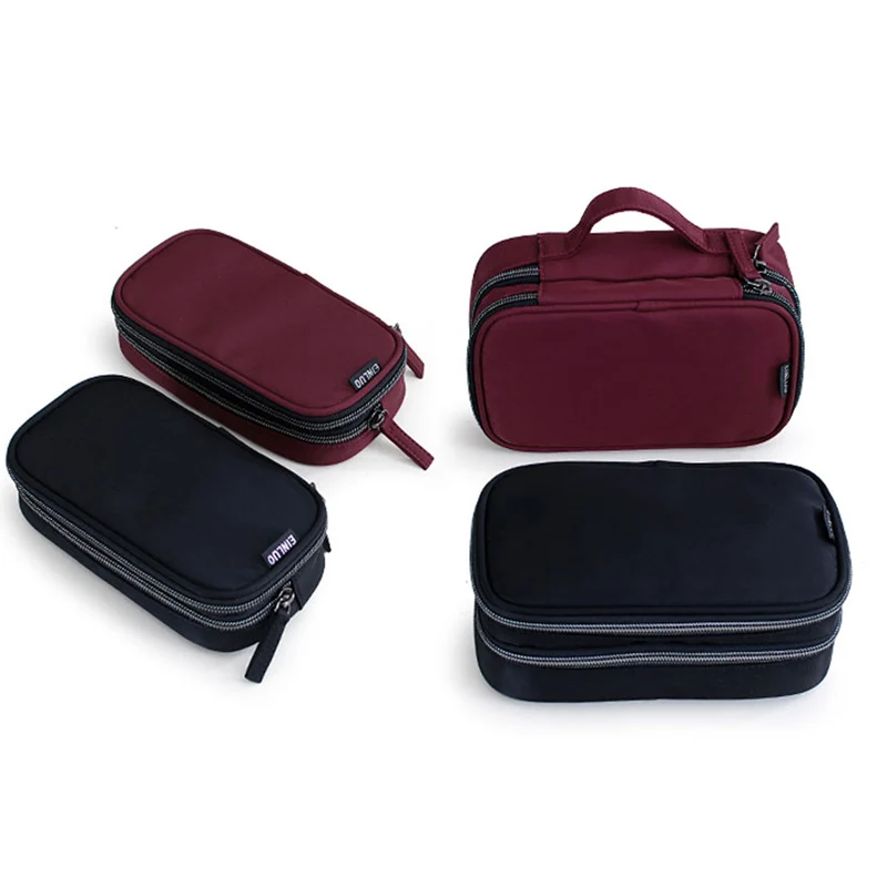 العلامة التجارية السفر التجميل حقيبة نايلون للماء مزدوجة-طبقة البسيطة امرأة ماكياج مربع الأزياء مصمم محفظة المنظم حقيبة مستحضرات تجميل هدي...
