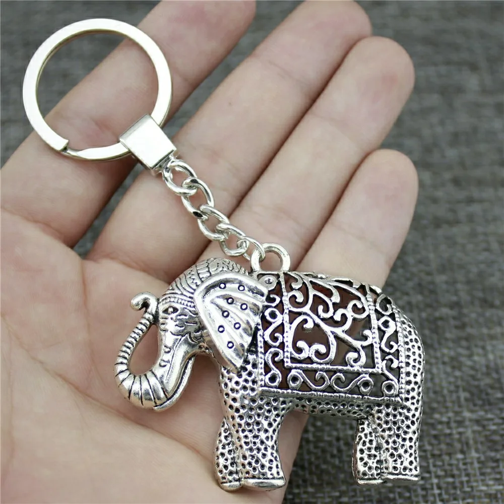 H-Customs Elefante con ba/úl Llavero Colgante Plata Metal