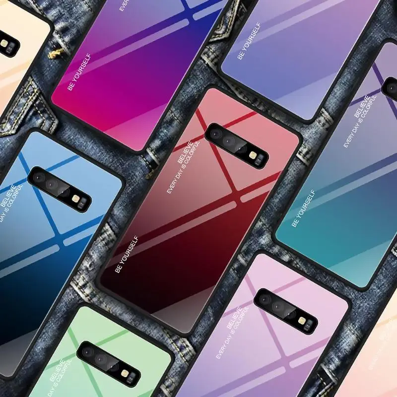 Gradient Tempered Glass Case for Samsung Galaxy S10 TPU Phone Back Cover