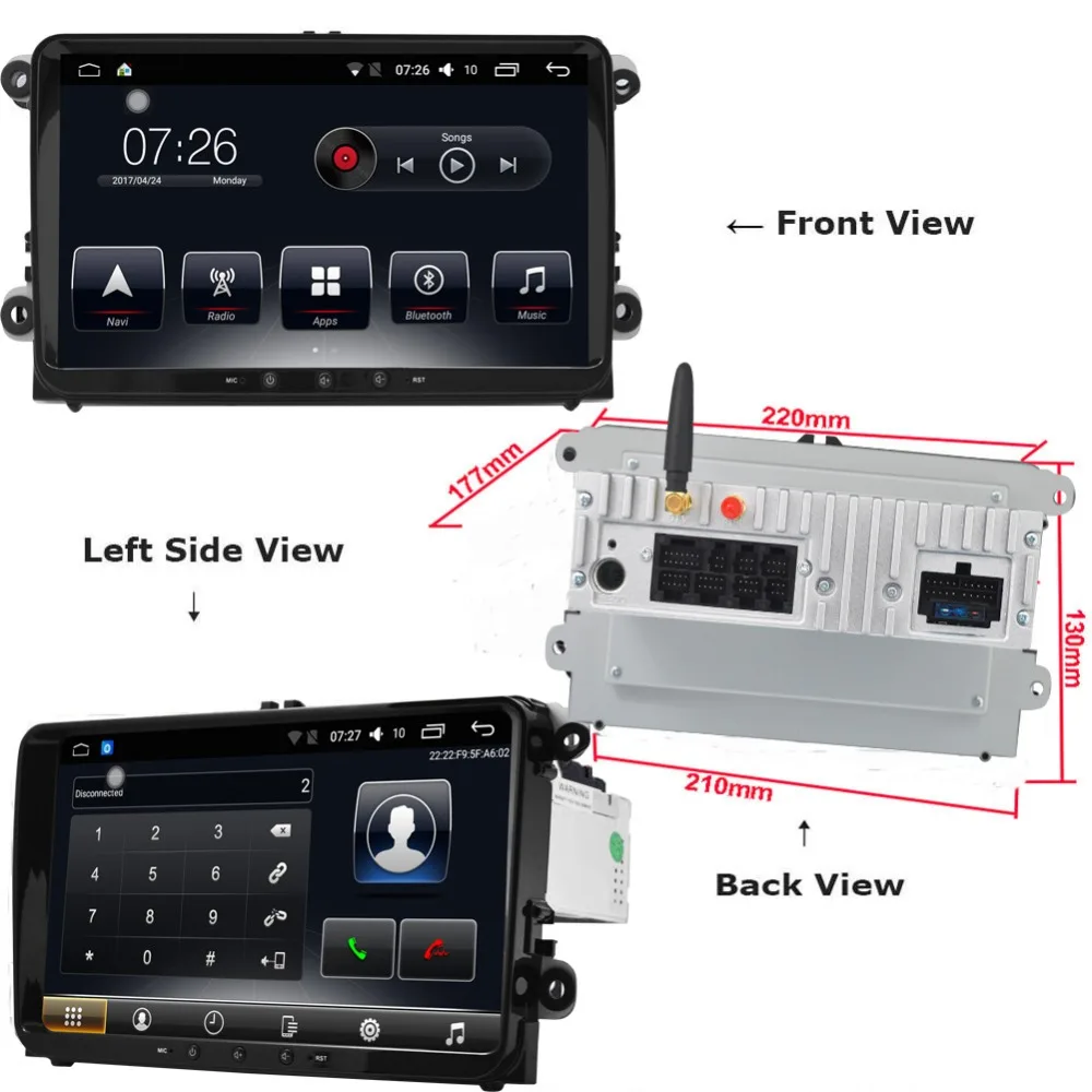 Автомагнитола VW 9 &quotс GPS навигацией 2 ГБ/16 ГБ Android 7 1 Bluetooth 64 битный четырехъядерный