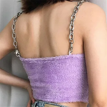 

Sexy Women Fashion Summer Chain Sling Fur Type Purple Casual Tank Crop Tops Vest Sleeveless Short Tee Shirt S-L