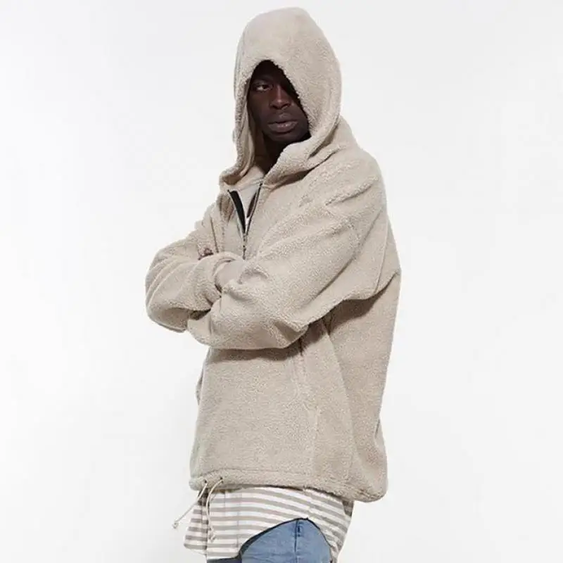 PUNKOOL Kanye West Hip Hop Street Fleece Half Zip Sherpa