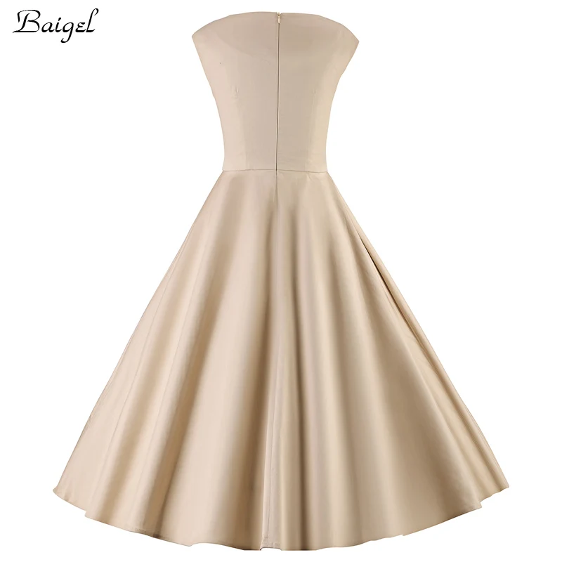 Womens Sleeveless Classic Apricot Summer Dress 50s 60s Audrey Hepburn Retro Style Rockabilly Vintage Cocktail Ball Gown Party Dresses (3)