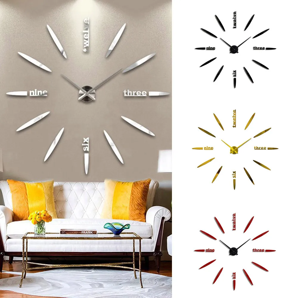 

Wall clock modern design large decorative clocks on the Walll Mirror Wall Clock Sticker 3D Wall watch clocks wall home decor