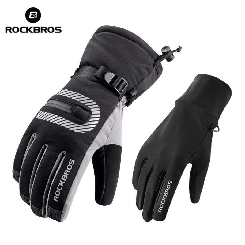 

ROCKBROS Winter Touch Screen Double Layers Snowboard Gloves Thermal Warm Windproof Waterproof Snow Gloves For Skiing Snowmobile