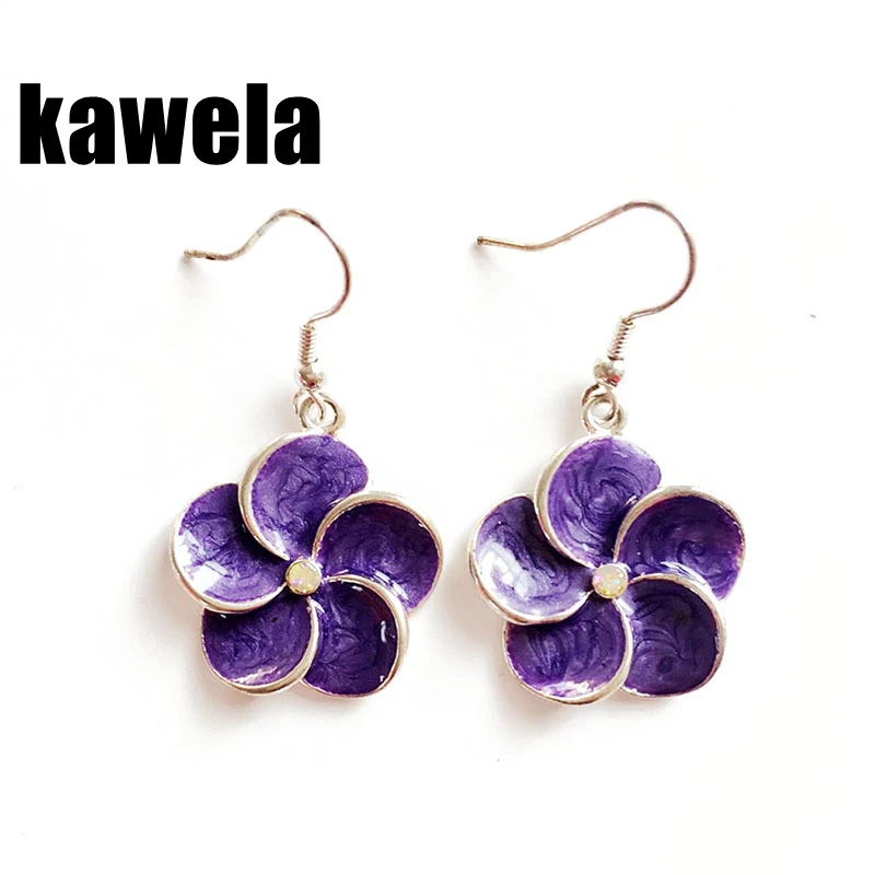 

Free Shipping Purple Enamel Flower Sweet Girl Delicate Earring