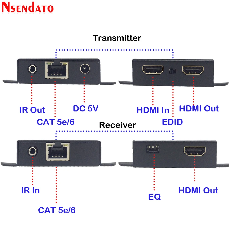 HDMI передатчик приемник 50 м футов приемопередатчик over Cat 5e 6 IR EDID LAN Ethernet удлинитель
