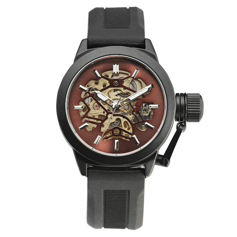 WINNER Delicate Vogue Unisex Automatic Mechanical Wrist Watch black Rubber Strap Precision Durable W Box