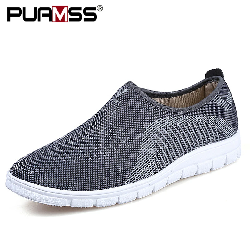 Men Gray PUAMSS/прогулочная обувь; летняя сетчатая Мужская Спортивная обувь; хлопковая модная мужская обувь на плоской подошве; Прогулочные кроссовки; Zapatos De Hombre - Цвет: Men Gray