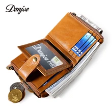 Натуральная кожа Danjue мужской кошелек небольшой, с разворотом кошелек для кредитных карт Hasp роскошная сумка-клатч Rfid Блокировка монета карман Мужчины