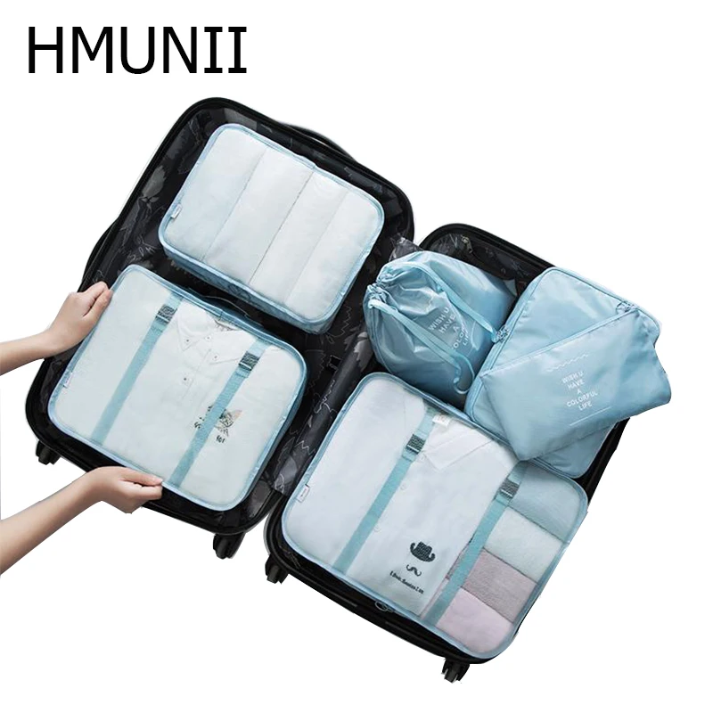 HMUNII Мода 6 шт./компл. высокое качество Oxford Тканевые для путешествий сетки сумка в сумке Чемодан Организатор Упаковка объемный органайзер