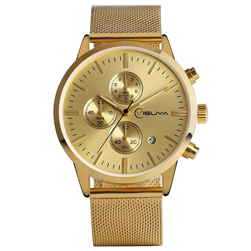 

Luxury Golden Calender Date Day Quartz Analog Sport Formal Chronograph Top Quartz 6 Hands Wrist Watch