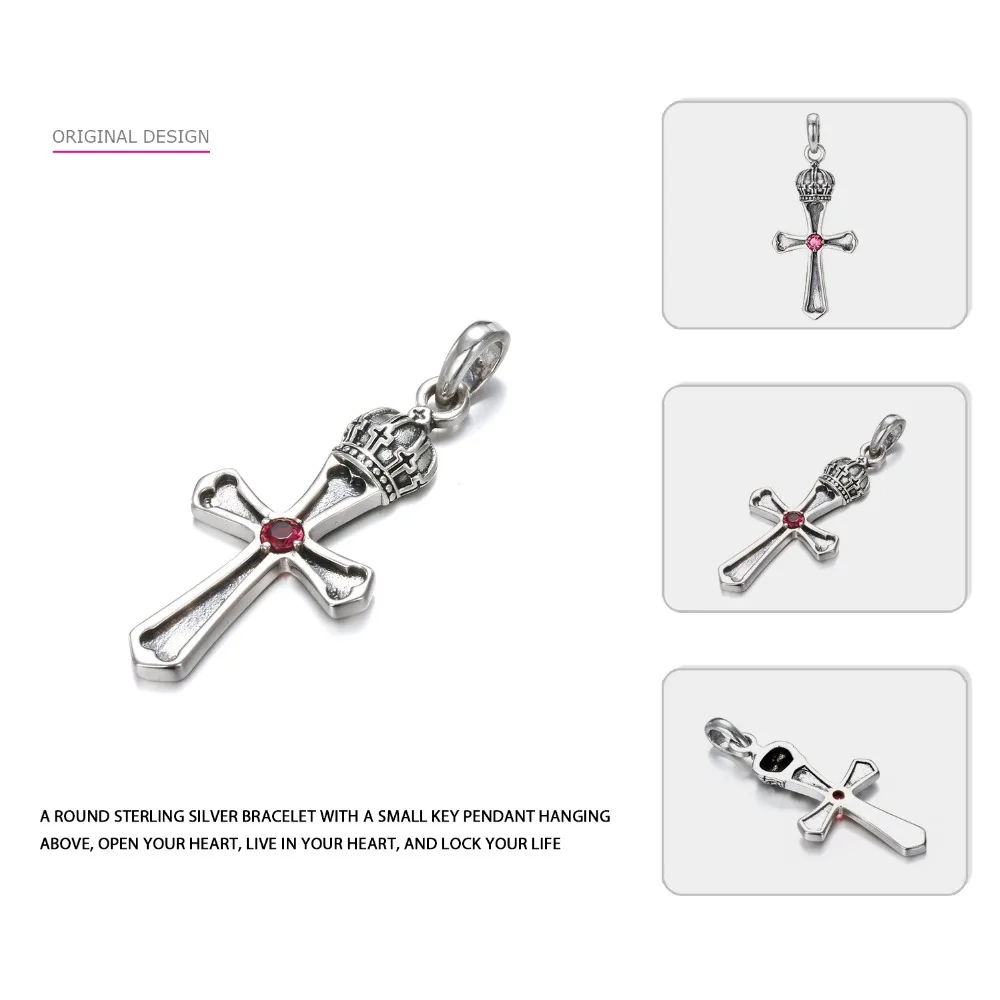 e-Manco 925 Sterling Silver Cross Necklaces Gothic Punk Rose Glass Crown Pendants Wholesale New Arrival Best Gift