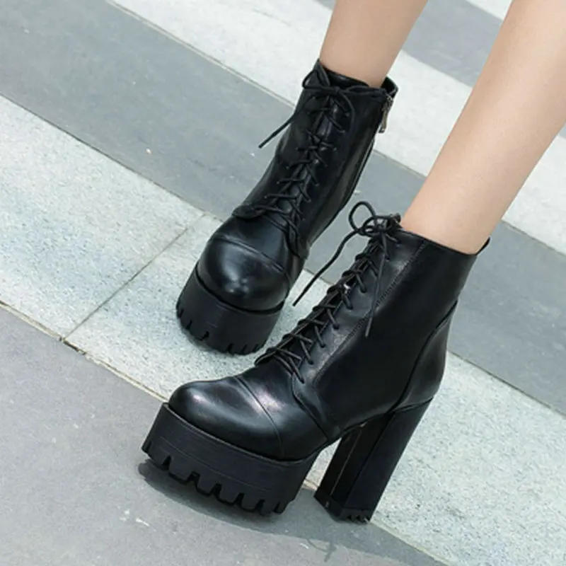 lace up high heel ankle boots