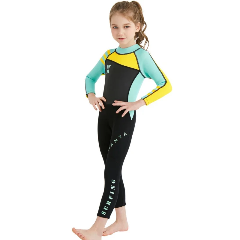 One-piece Girl Siamese warm swimsuit Neoprene Kids Diving Suit Wetsuit children for boys girls Keep Warm Long Sleeves UV protect