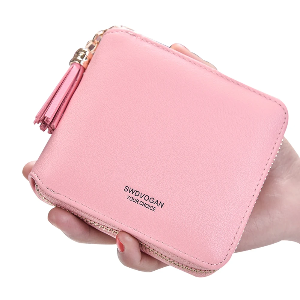 

Simple Women Faux Leather Tassel Zipper Mini Coin Purse Card Holder Short Wallet