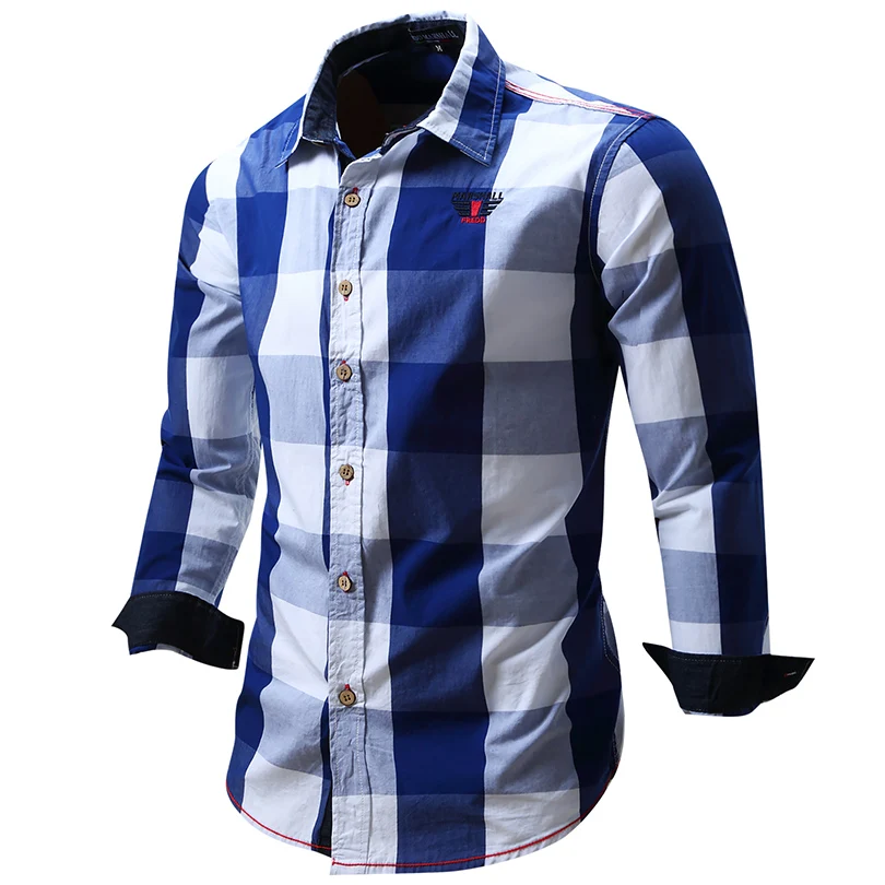 Mens Plaid Shirts Dress Shirt Camisa Social Long Sleeve Casual Designer Shirts Man 2016 Men Clothing Chemises Homme EU Plus Size