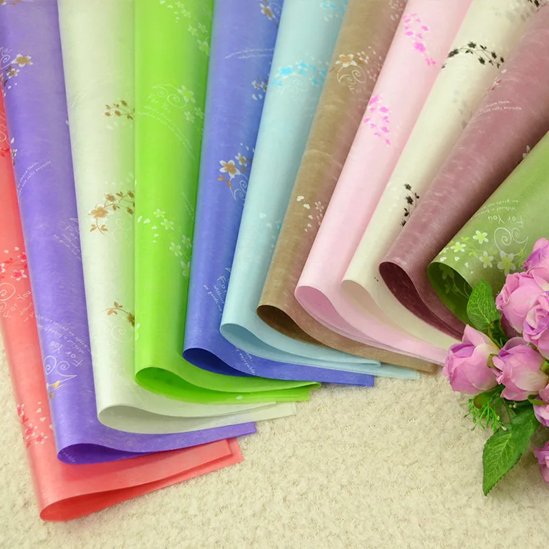 

60x60cm Gold Printed Silk Flower Gift Wrapping Paper Florist Supplies Materials Cartoon Bouquet Packaging 10pcs/lot