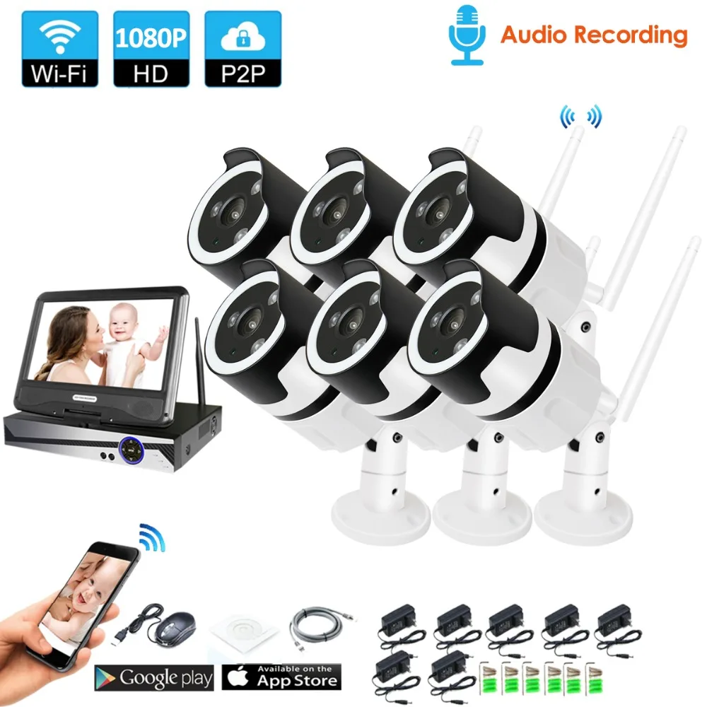 

6CH audio talK HD Wireless LCDNVR Kit P2P 1080P Indoor Outdoor IR Night Vision Security 2.0MP IP Camera WIFI CCTV System