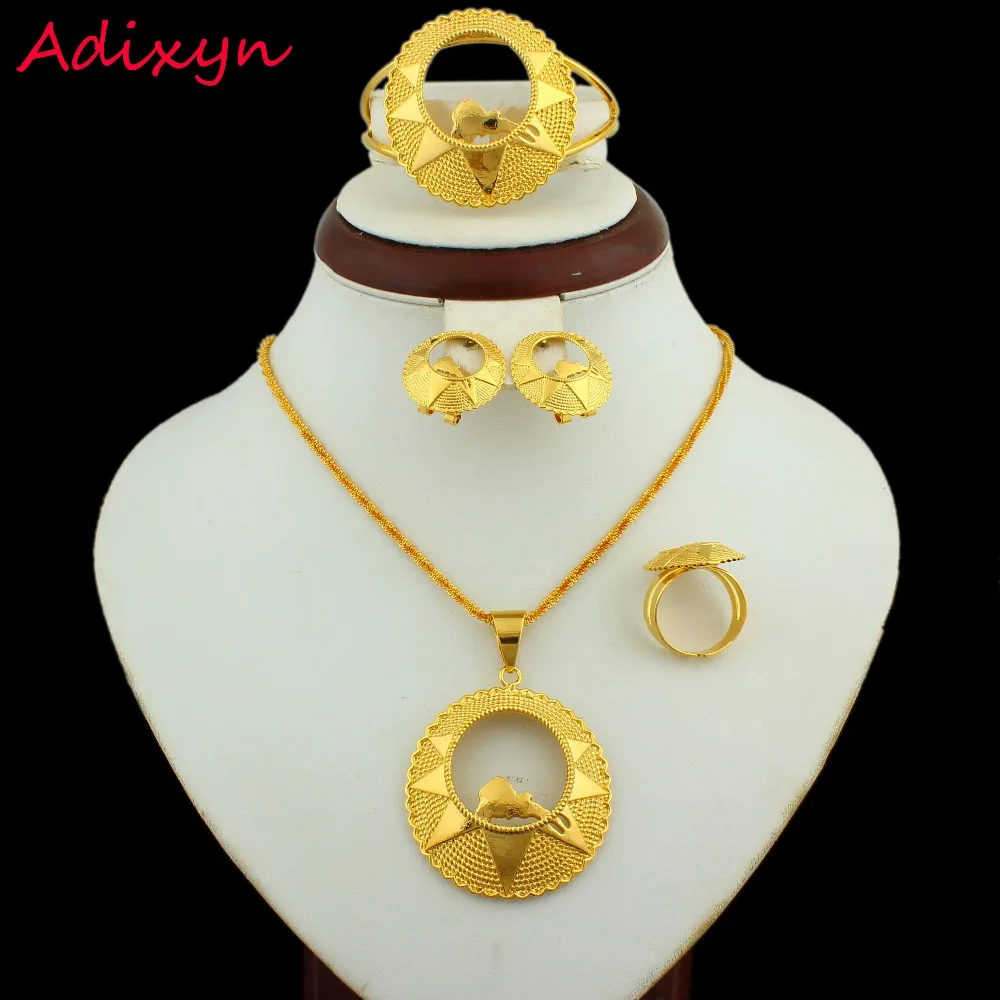 

Adixyn Ethiopian Jewelry sets 24K Gold Color Necklace/Earring/Pendant/Bangle/Ring Eritrea Africa/Kenya Bride Wedding sets