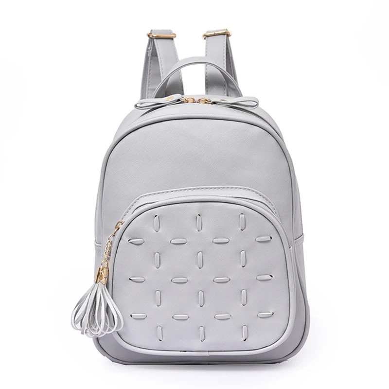women leather backpack for teenagers girls fashion student bags flower tassel plaid female minimalist cute backpacks
