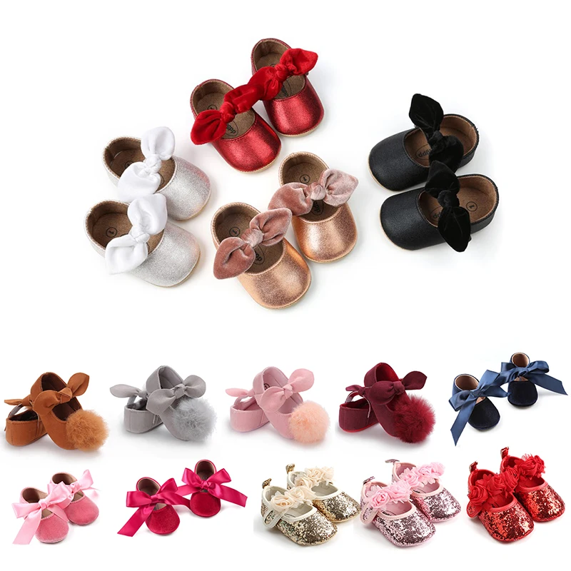 

21Colors Toddler Baby Girl Soft PU Princess First Walker Shoes Bowknot Bandage Infant Prewalker Newborn Baby Shoes