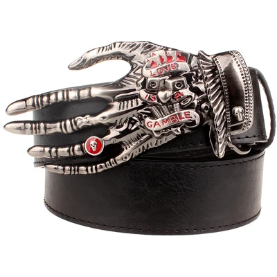 Fashion men belt skull buckle skull hand Heavy metal rock skull belt buckle skeleton head devil hand punk style belt leather belt Belts