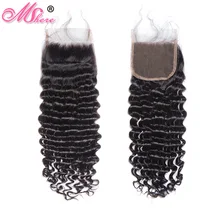 Mshare перуанский глубокий волнистый парик из волос Реми человеческих волос 4*4 дюйма Кружева Закрытие с волосами младенца натурального черного цвета