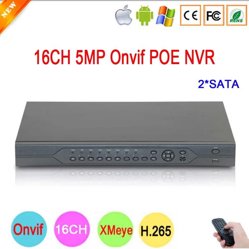 

Hi3536 XMeye 8CH*4K/16CH*5M 1CH RCA Audio output H.265 5mp 16CH 16 Channel POE Onvif Surveillance IP Camera NVR Free Shipping