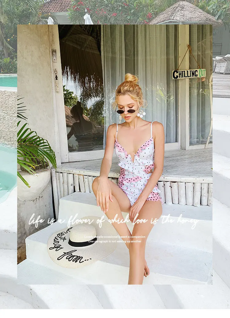 Swimsuit Closed One Piece Swimwear Women Fused Female Brand Summer New Print Hollow Leaf Push Up Plaid Polyester Sierra Surfer