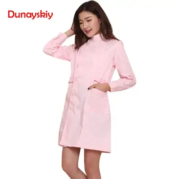 

FashionLong Sleeve Women Medical Coat Nurse Services Uniform Medical Hospital Solid White Pink Blue Workwear Women Nurse Uniform