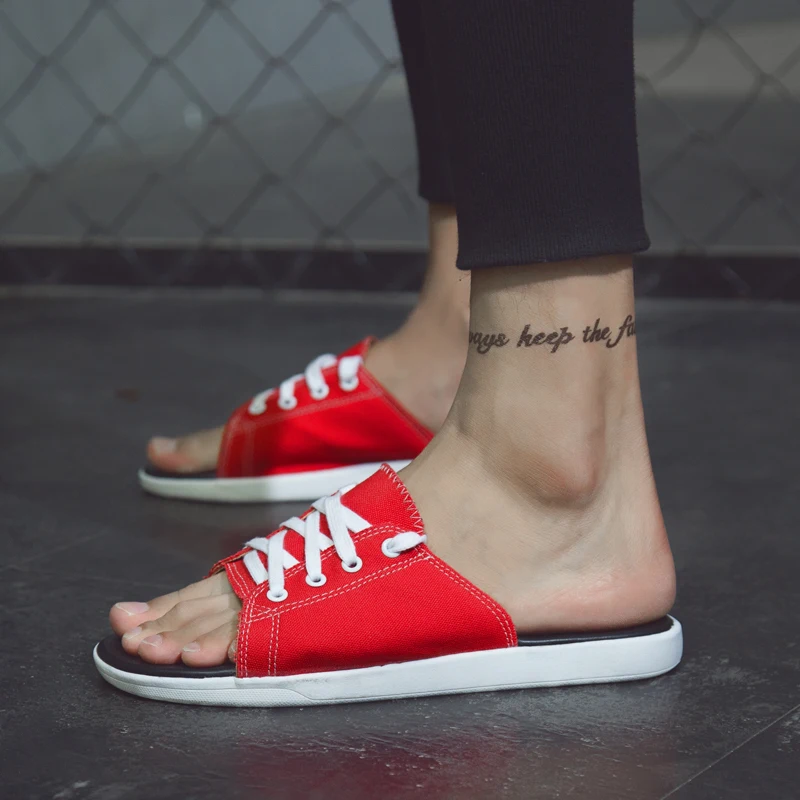 

2019 new canvas slippers men's summer fashion Ins couple casual waterproof half slippers