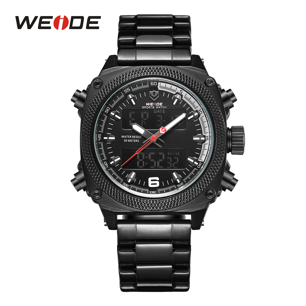 

WEIDE Men Watch Sport Calendar Analog Digital Black Stainless Steel Water Resistant Band Watch Clock Male Relogio Masculino
