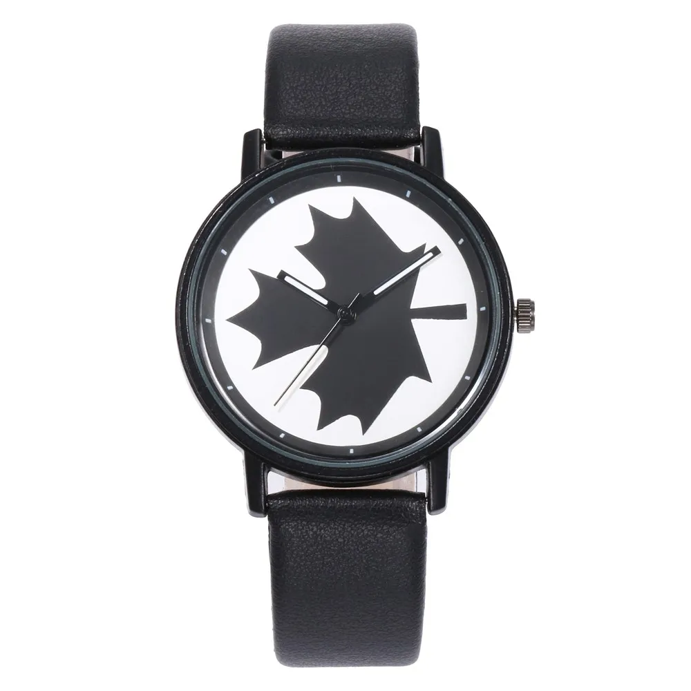 Relojes Mujer Luxury Women Watches Personality Maple Leaf Pattern Print Dial Wrist Watch Leather Strap Creative Design Clock #W