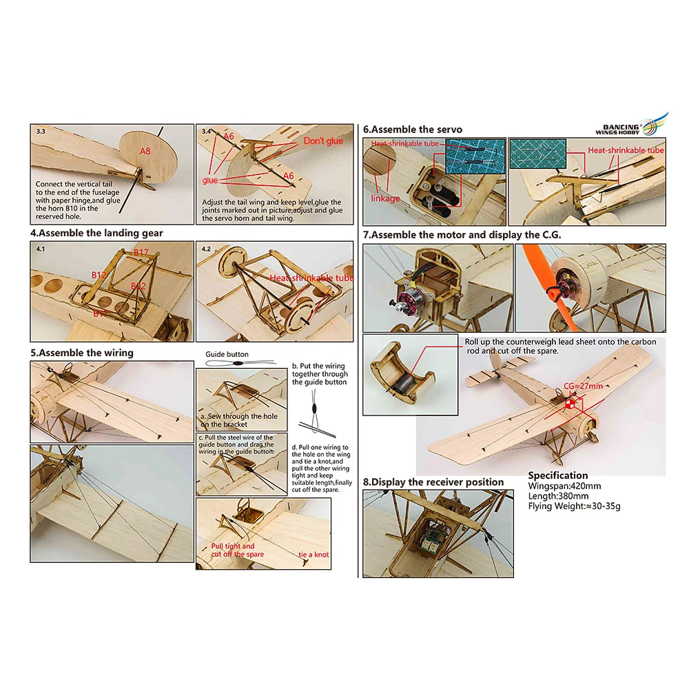 K0801 Мини RC самолет Fokker E Balsa Wood 420 мм размах крыльев Biplane игрушечный набор DIY игрушки