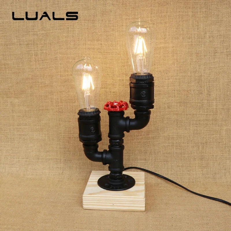 American Style Retro Table Lamp Wooden base Desk Light Contain LED