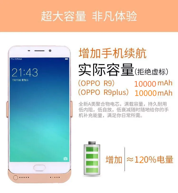 Батарея Зарядное устройство чехол для oppo r9 plus Резервное копирование Внешняя