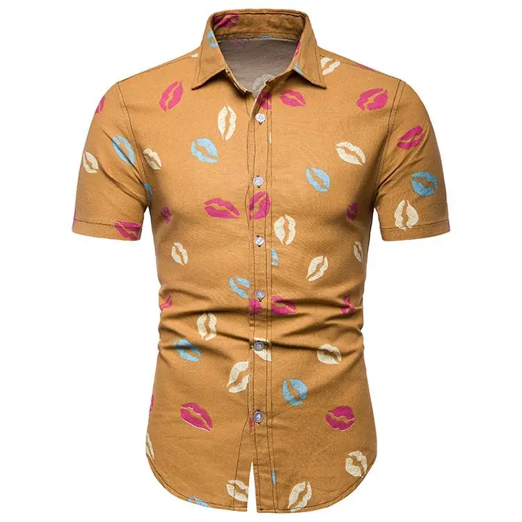 

Social Shirt for Men Lip print Hip hop Hawaiian Shirt Mens clothing Ethnic style Casual Blouse Men Plus size Short sleeve