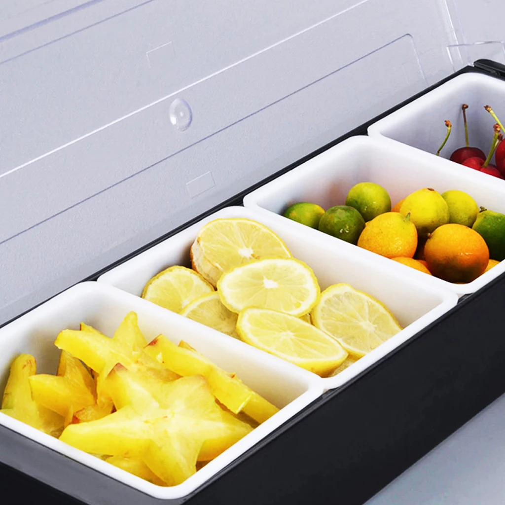 Condiment & Spice Box Serving Set 4 Section Seasoning Storage Container Rack Combo, Kitchen Restaurant Cafe Use