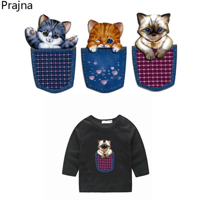 

Prajna Kawaii Cat Sticker Iron On Transfers For Clothes Fabric Hot Heat Vinyl Thermal Transfer Applique Badge Cartoon Cute Patch