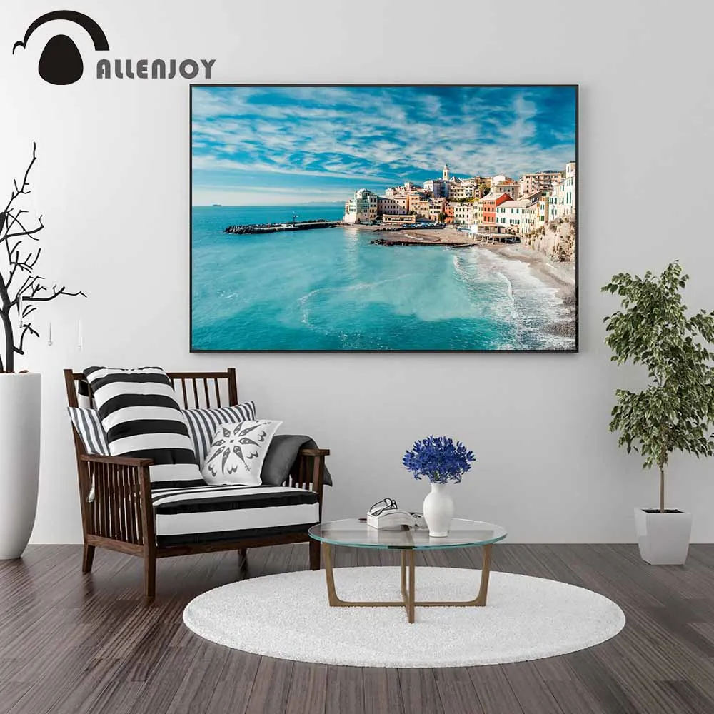 

Allenjoy Nordic Style Posters Mediterranean Sea Bogliasco Town Beach Canvas Paintings Famous Scenic Sand Pictures Photo Murals